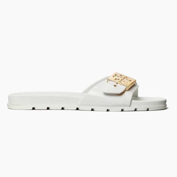 Tory Burch White Slides with Gold Accent - Picture 1 of 8